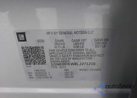 2020 Chevrolet Traverse Fwd Ls z USA, uszkodzony, nr VIN 1GNERFKW8LJ271216